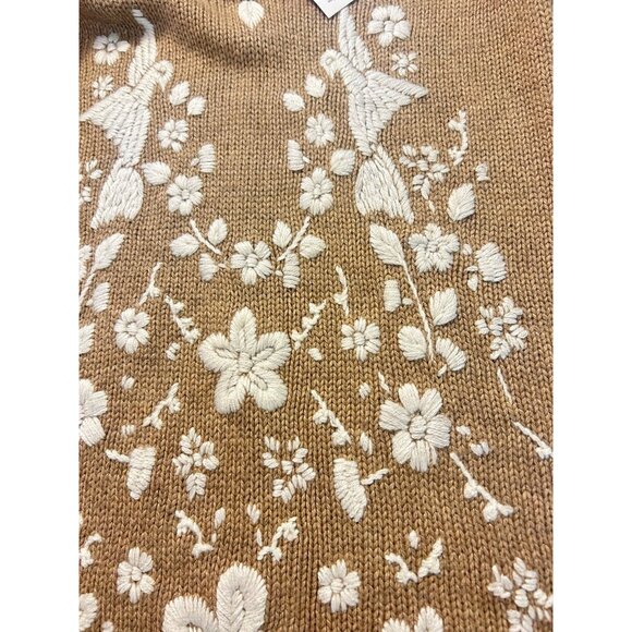 Soft Surroundings Tan Embroidered Knit Sweater NWT Floral Bird Design XS - Picture 5 of 5